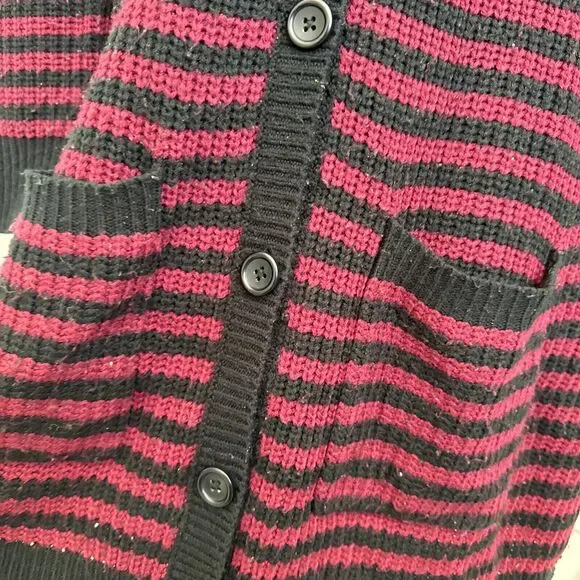 Hot Topic Long Cardigan Sweater, Red, Black, Striped Emo Size Medium Button Down - Picture 5 of 14